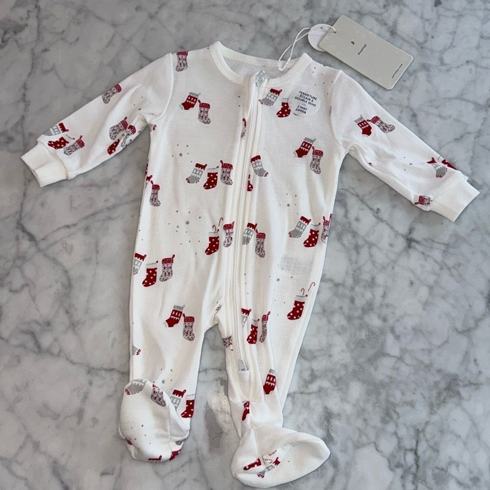 NWT PETIT LEM UNISEX STOCKING PRINT KNIT FOOTIE NB